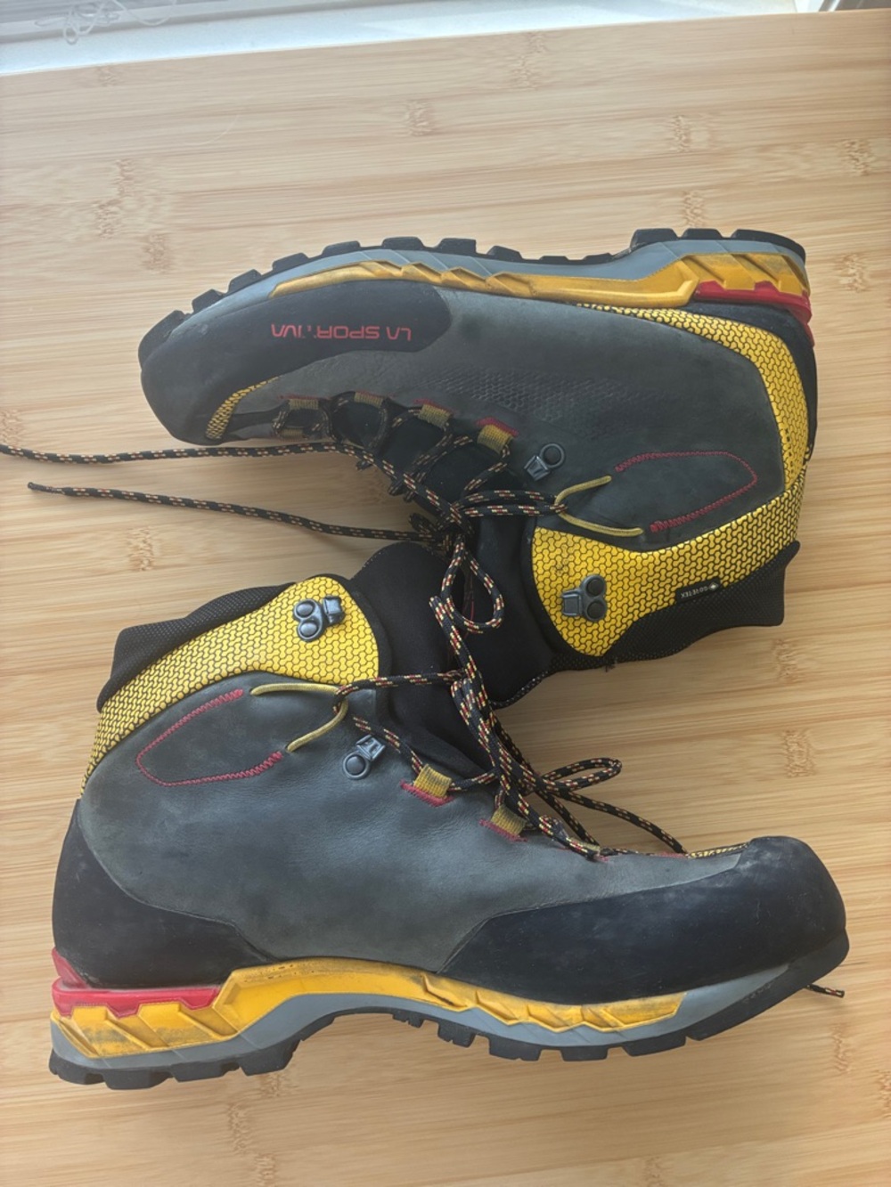 La Sportiva Black Yellow Red Men's Trango Tech Leather GTX Boots 10.5
